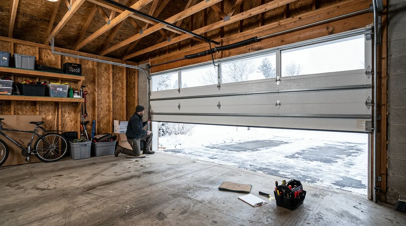 Garage door detail illustrating when a spring goes in cold weather around huntington beach